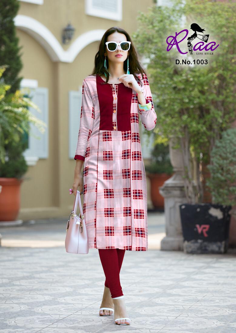 Checks By Riaa Lifestyle 1001 To 1008 Series Beautiful Stylish Colorful Fancy Party Wear & Ethnic Wear & Ready To Wear Heavy Rayon Printed Kurtis At Wholesale Price