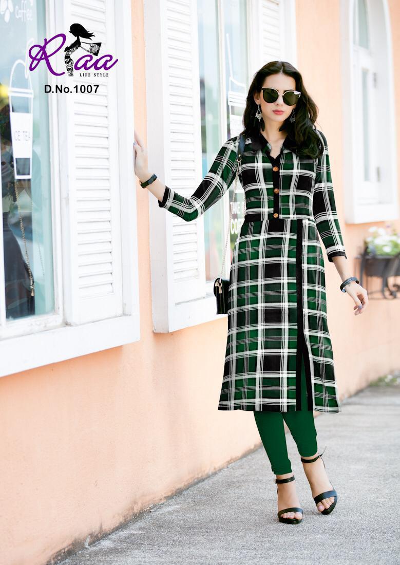 Checks By Riaa Lifestyle 1001 To 1008 Series Beautiful Stylish Colorful Fancy Party Wear & Ethnic Wear & Ready To Wear Heavy Rayon Printed Kurtis At Wholesale Price