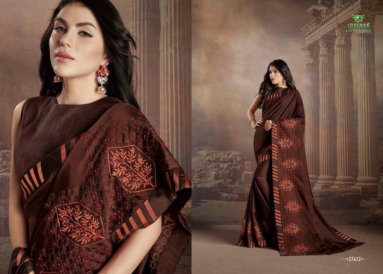 Check Mate By Sanskar Tex Print 27401 To 27412 Series Indian Traditional Wear Collection Beautiful Stylish Fancy Colorful Party Wear & Occasional Wear Satin Chiffon Sarees At Wholesale Price