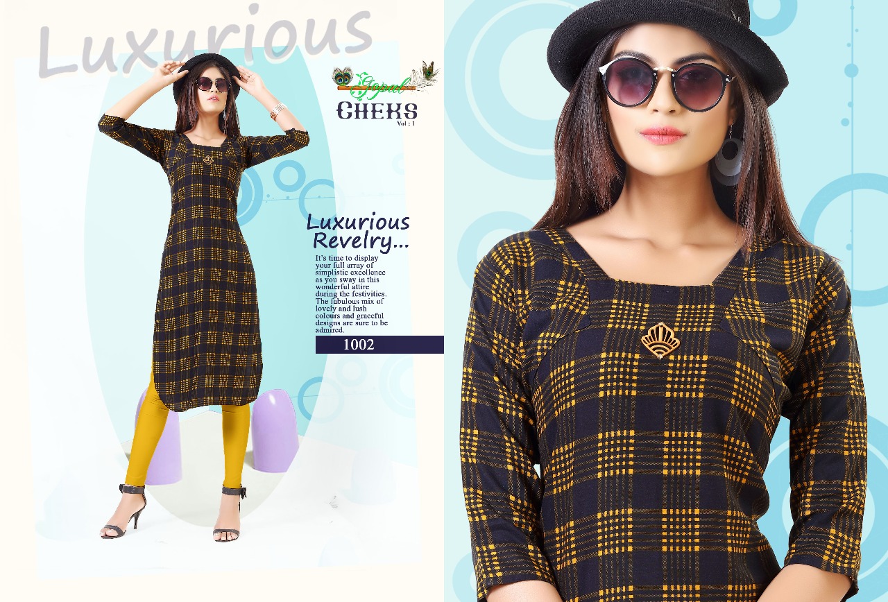 Cheks Vol-1 By Gopal 1001 To 1008 Series Beautiful Stylish Fancy Colorful Casual Wear & Ready To Wear & Ethnic Wear Rayon Printed Kurtis At Wholesale Price