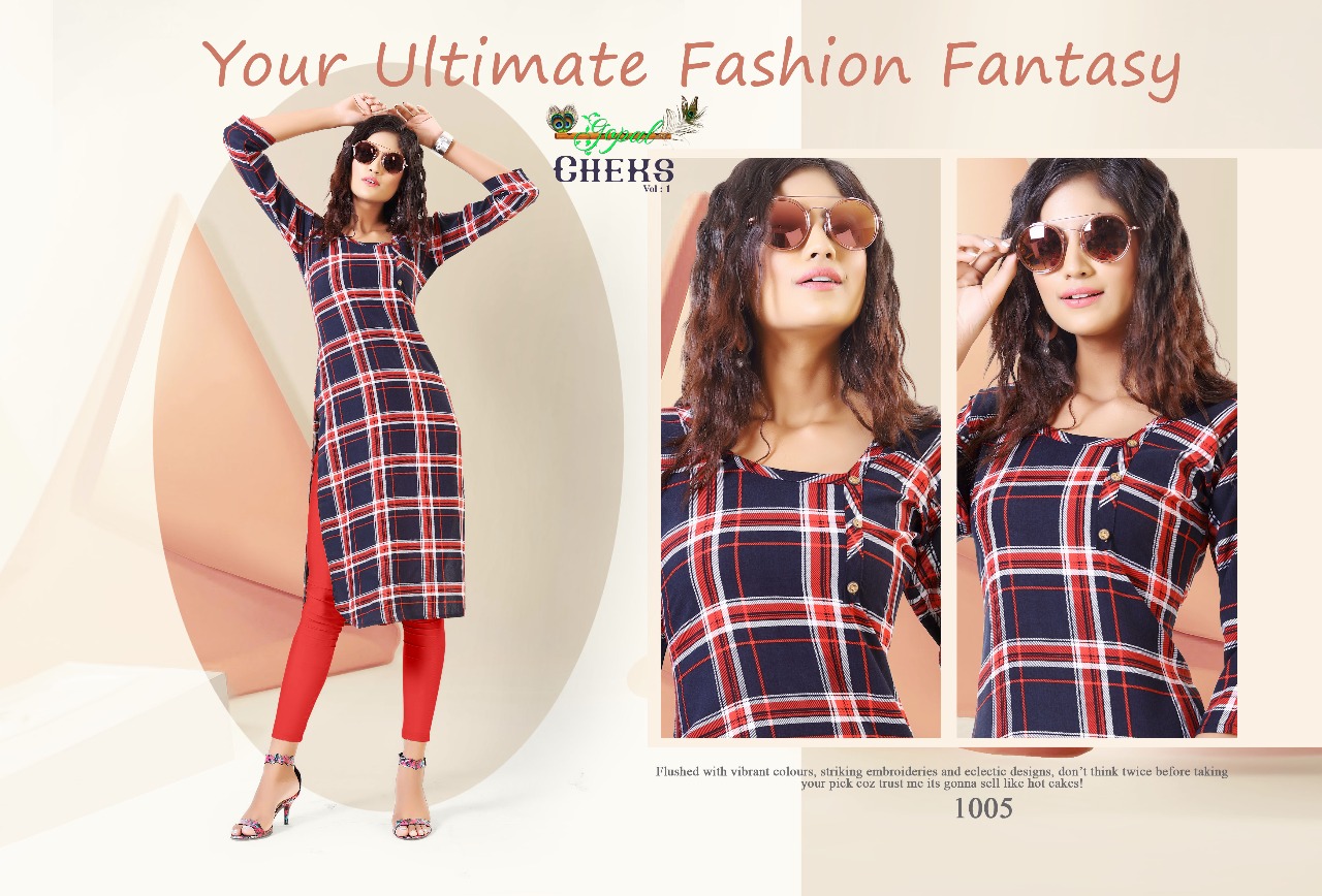 Cheks Vol-1 By Gopal 1001 To 1008 Series Beautiful Stylish Fancy Colorful Casual Wear & Ready To Wear & Ethnic Wear Rayon Printed Kurtis At Wholesale Price