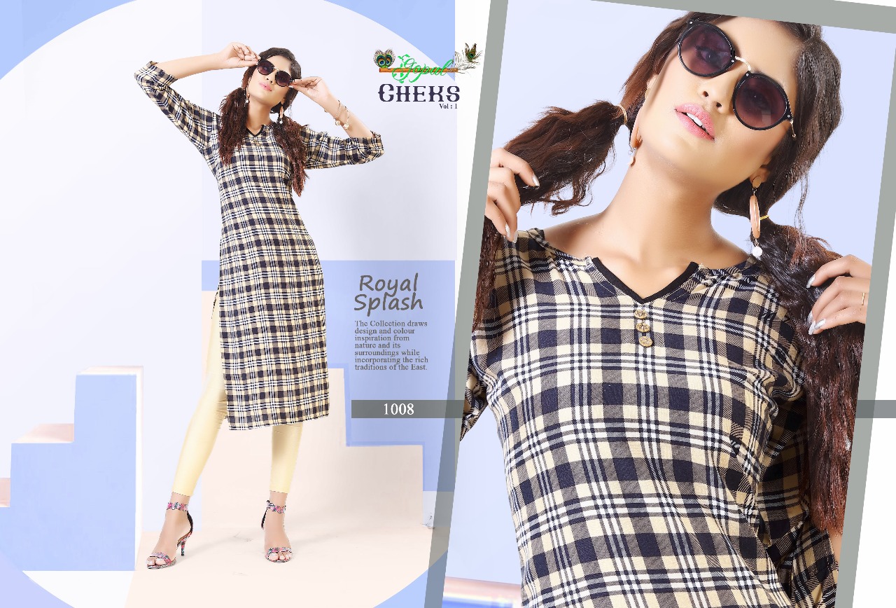 Cheks Vol-1 By Gopal 1001 To 1008 Series Beautiful Stylish Fancy Colorful Casual Wear & Ready To Wear & Ethnic Wear Rayon Printed Kurtis At Wholesale Price