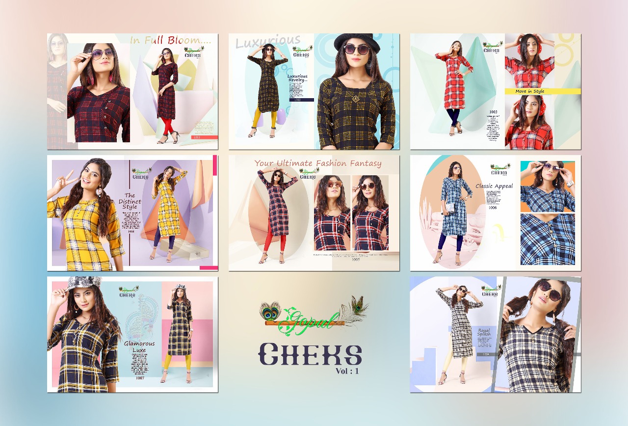 Cheks Vol-1 By Gopal 1001 To 1008 Series Beautiful Stylish Fancy Colorful Casual Wear & Ready To Wear & Ethnic Wear Rayon Printed Kurtis At Wholesale Price