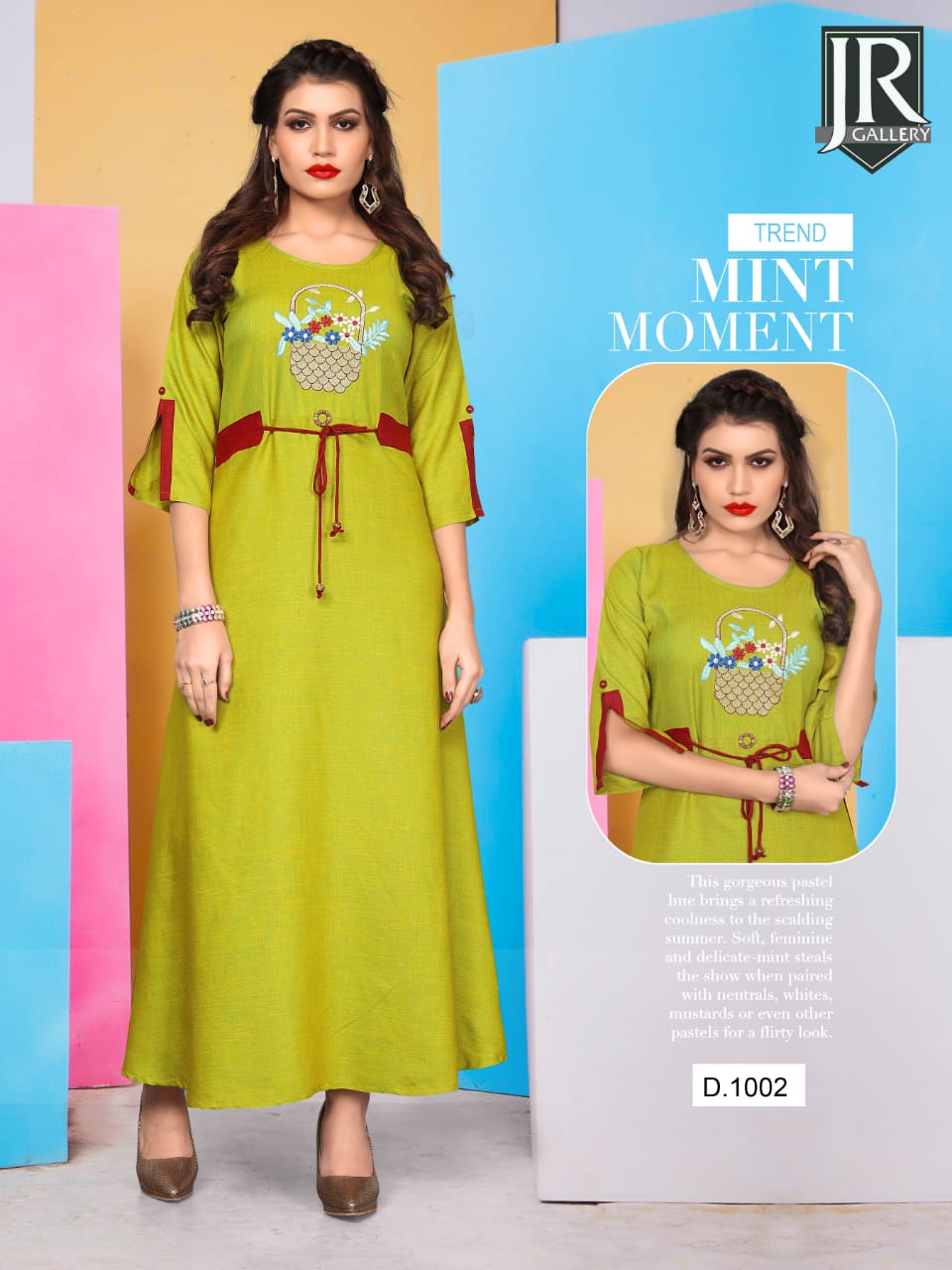 Cherry By Jr Gallery 1001 To 1006 Series Beautiful Stylish Colorful Fancy Party Wear & Ethnic Wear & Ready To Wear Rayon Slub Two Tone Embroidered Kurtis At Wholesale Price
