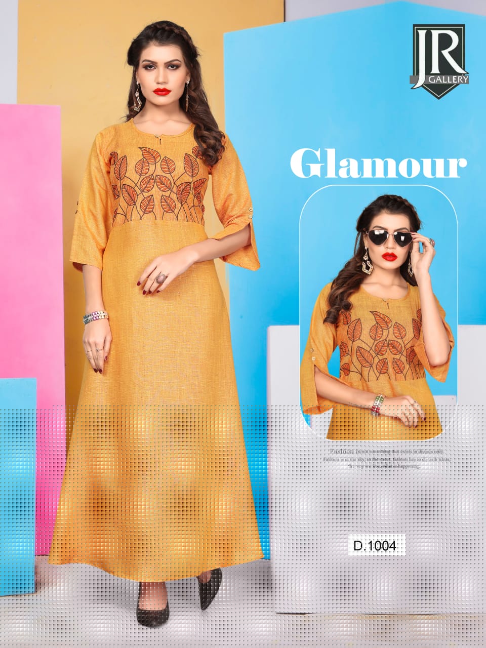 Cherry By Jr Gallery 1001 To 1006 Series Beautiful Stylish Colorful Fancy Party Wear & Ethnic Wear & Ready To Wear Rayon Slub Two Tone Embroidered Kurtis At Wholesale Price