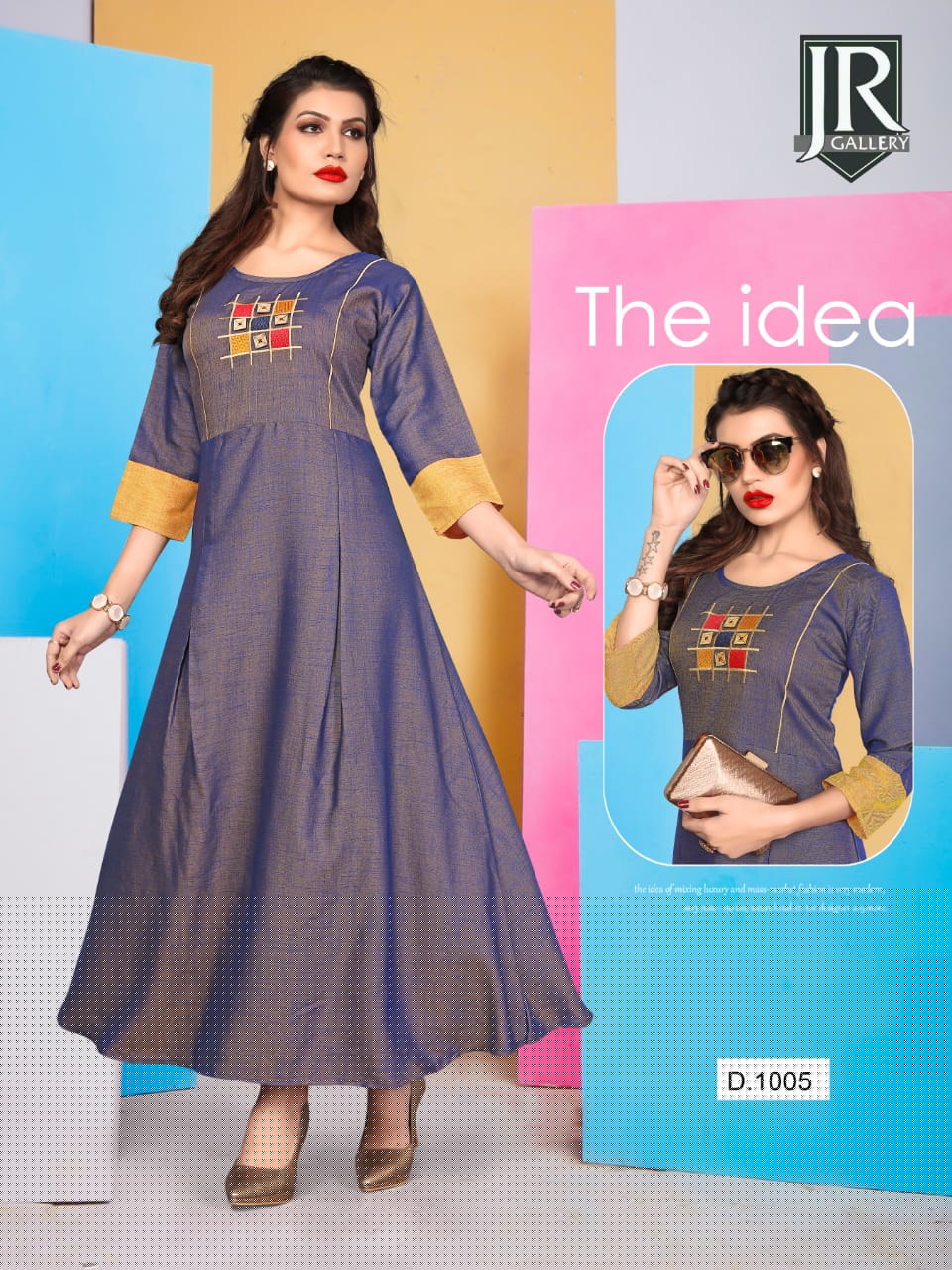Cherry By Jr Gallery 1001 To 1006 Series Beautiful Stylish Colorful Fancy Party Wear & Ethnic Wear & Ready To Wear Rayon Slub Two Tone Embroidered Kurtis At Wholesale Price