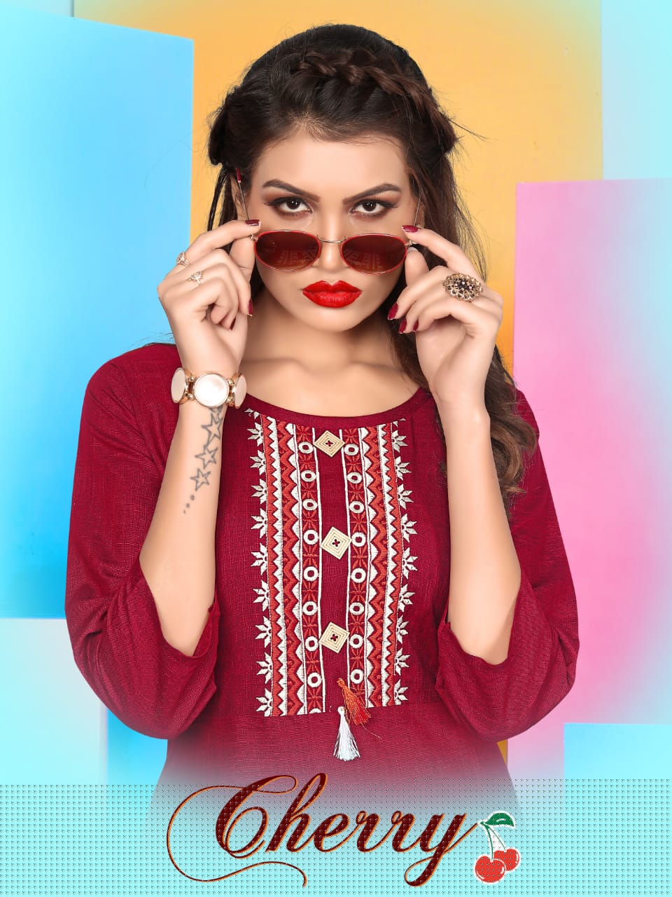 Cherry By Jr Gallery 1001 To 1006 Series Beautiful Stylish Colorful Fancy Party Wear & Ethnic Wear & Ready To Wear Rayon Slub Two Tone Embroidered Kurtis At Wholesale Price
