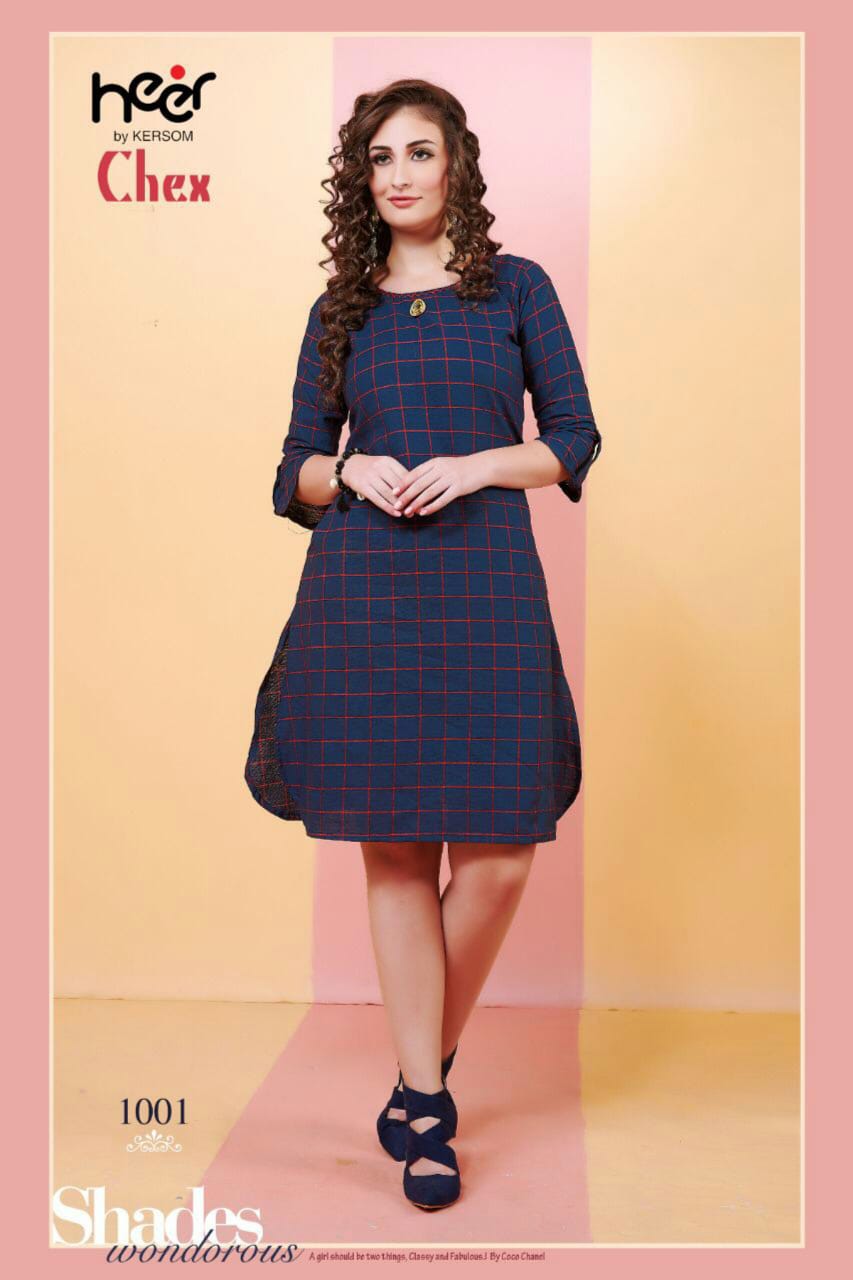 Chex By Heer 1001 To 1006 Series Beautiful Colorful Stylish Fancy Casual Wear & Ethnic Wear & Ready To Wear Heay Cotton Chex Printed Kurtis At Wholesale Price