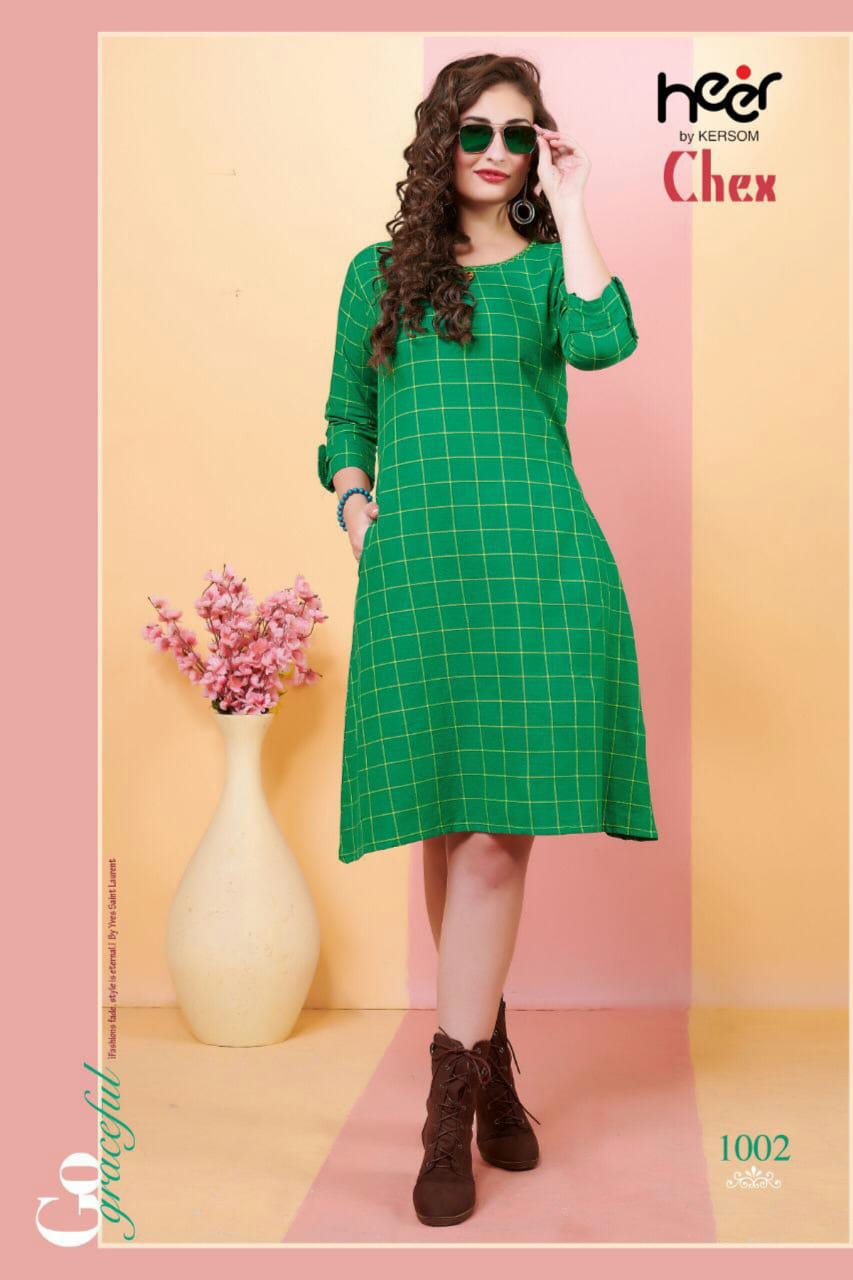 Chex By Heer 1001 To 1006 Series Beautiful Colorful Stylish Fancy Casual Wear & Ethnic Wear & Ready To Wear Heay Cotton Chex Printed Kurtis At Wholesale Price