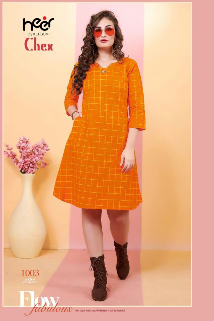 Chex By Heer 1001 To 1006 Series Beautiful Colorful Stylish Fancy Casual Wear & Ethnic Wear & Ready To Wear Heay Cotton Chex Printed Kurtis At Wholesale Price