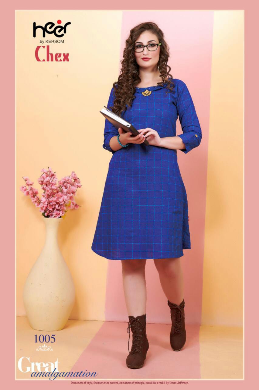Chex By Heer 1001 To 1006 Series Beautiful Colorful Stylish Fancy Casual Wear & Ethnic Wear & Ready To Wear Heay Cotton Chex Printed Kurtis At Wholesale Price
