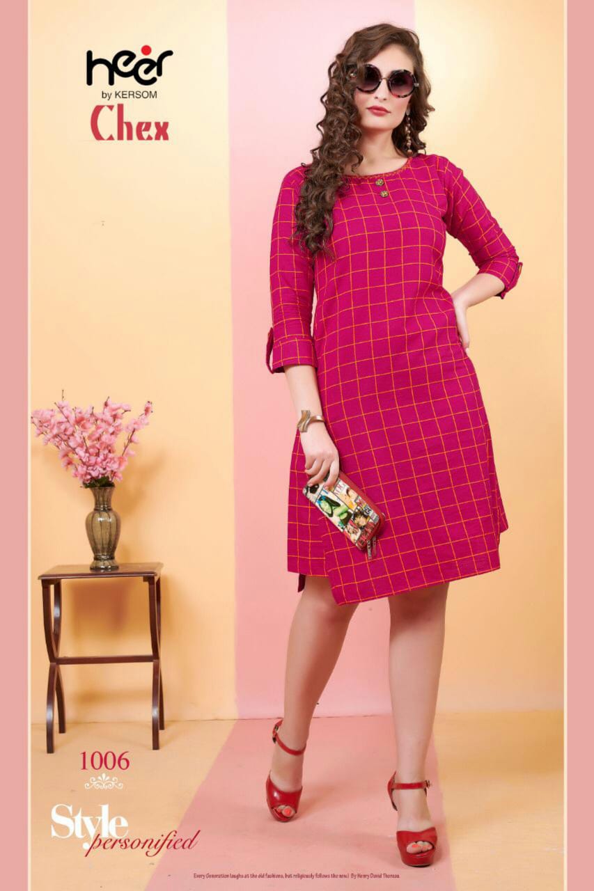 Chex By Heer 1001 To 1006 Series Beautiful Colorful Stylish Fancy Casual Wear & Ethnic Wear & Ready To Wear Heay Cotton Chex Printed Kurtis At Wholesale Price