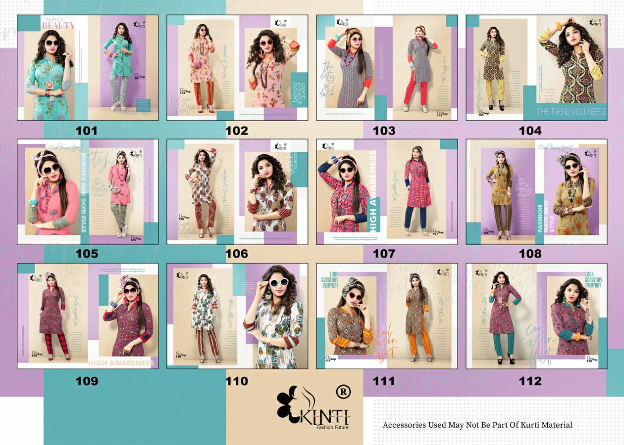 Chigi Wigi By Kinti 101 To 112 Series Beautiful Beautiful Stylish Fancy Colorful Casual Wear & Ethnic Wear Ready To Wear Rayon Print Kurtis With Bottom At Wholesale Price