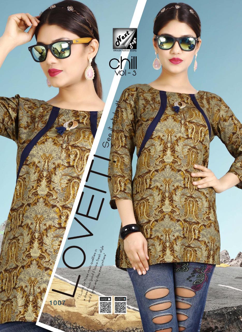 Chill Vol-3 By Next Page 1001 To 1010 Series Beautiful Stylish Colorful Fancy Party Wear & Ethnic Wear & Ready To Wear Heavy Rayon Printed Kurtis/ Tops At Wholesale Price