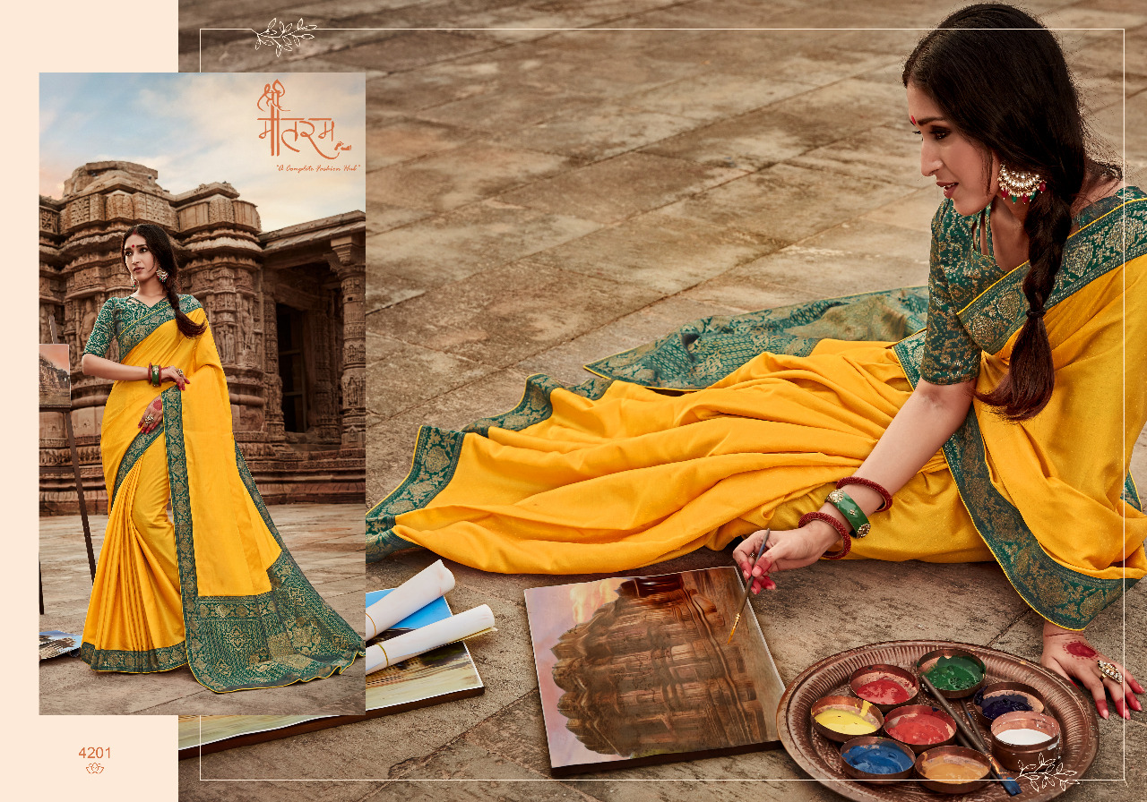 Chitrakala By Shree Mataram 4201 To 4209 Series Indian Traditional Wear Collection Beautiful Stylish Fancy Colorful Party Wear & Occasional Wear Satin Work Sarees At Wholesale Price