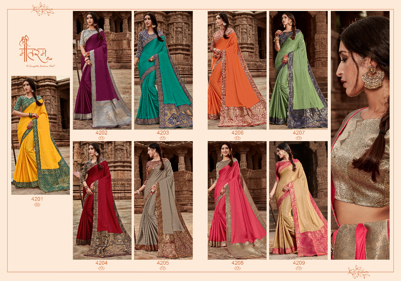 Chitrakala By Shree Mataram 4201 To 4209 Series Indian Traditional Wear Collection Beautiful Stylish Fancy Colorful Party Wear & Occasional Wear Satin Work Sarees At Wholesale Price