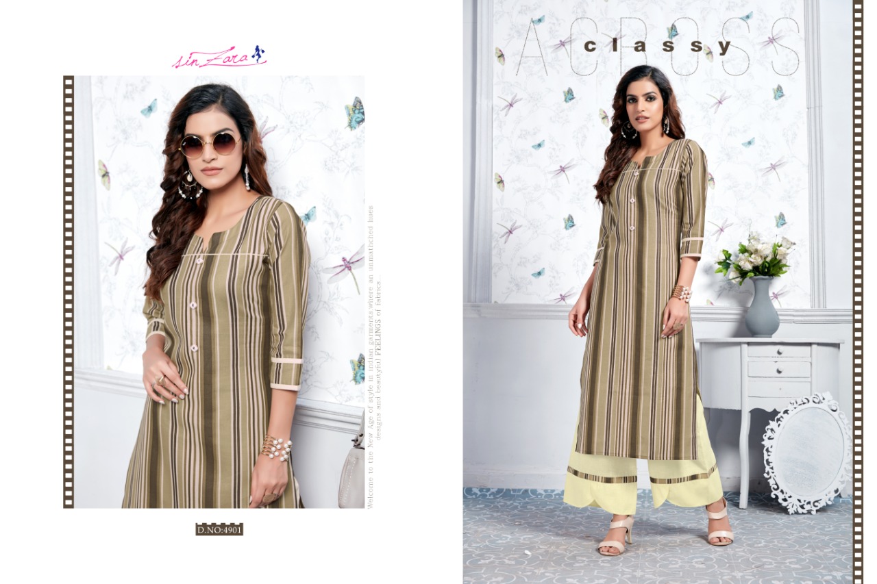 Claire By Sin Zara 4901 To 4908 Series Beautiful Colorful Stylish Fancy Casual Wear & Ethnic Wear & Ready To Wear Pure Cotton Linen Printed Kurtis With Bottom At Wholesale Price