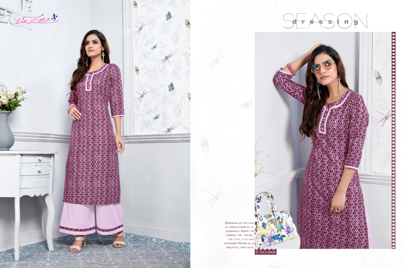 Claire By Sin Zara 4901 To 4908 Series Beautiful Colorful Stylish Fancy Casual Wear & Ethnic Wear & Ready To Wear Pure Cotton Linen Printed Kurtis With Bottom At Wholesale Price