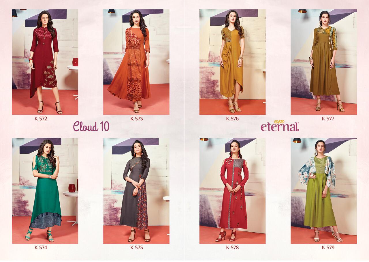 Cloud Vol-10 By Eternal Fashion 572 To 579 Series Beautiful Stylish Fancy Colorful Casual Wear & Ethnic Wear & Ready To Wear Heavy Rayon Print With Embroidery Kurtis At Wholesale Price