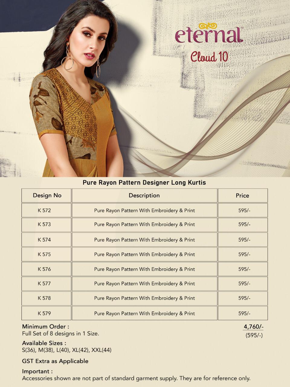 Cloud Vol-10 By Eternal Fashion 572 To 579 Series Beautiful Stylish Fancy Colorful Casual Wear & Ethnic Wear & Ready To Wear Heavy Rayon Print With Embroidery Kurtis At Wholesale Price