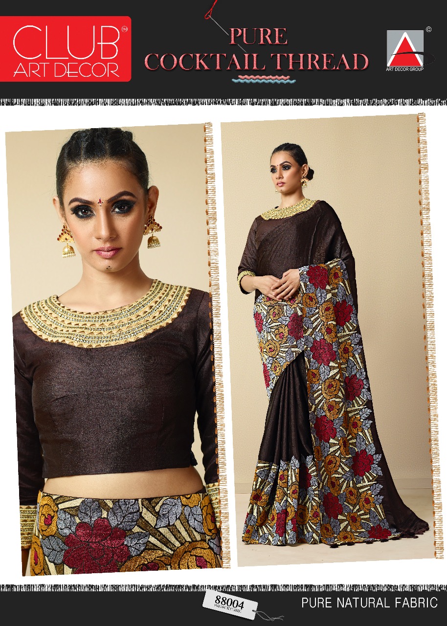 Cocktail Thread By Club Art Decor 88001 To 88016 Series Indian Traditional Wear Collection Beautiful Stylish Fancy Colorful Party Wear & Occasional Wear Pure Natural Silkina Embroidered Sarees At Wholesale Price