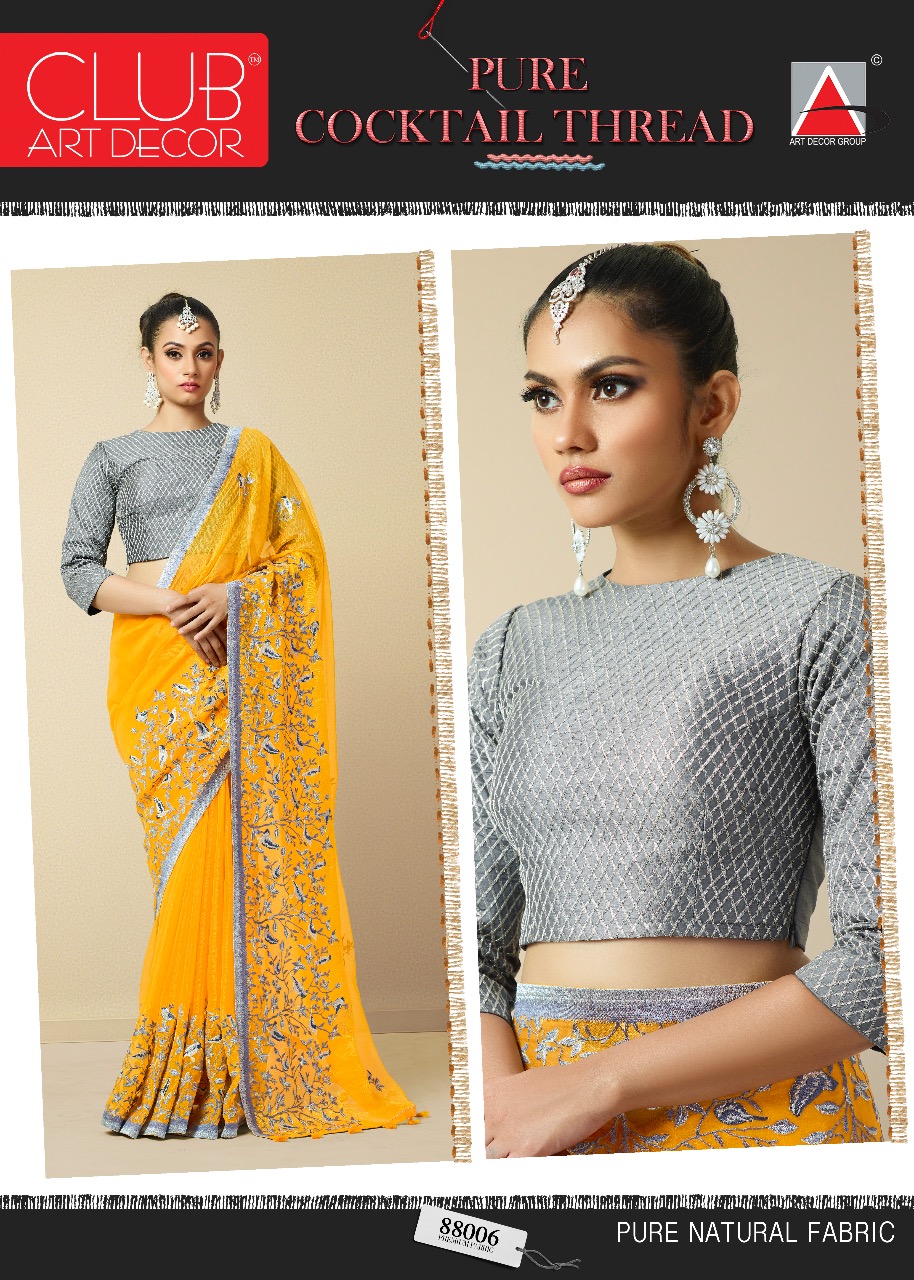 Cocktail Thread By Club Art Decor 88001 To 88016 Series Indian Traditional Wear Collection Beautiful Stylish Fancy Colorful Party Wear & Occasional Wear Pure Natural Silkina Embroidered Sarees At Wholesale Price