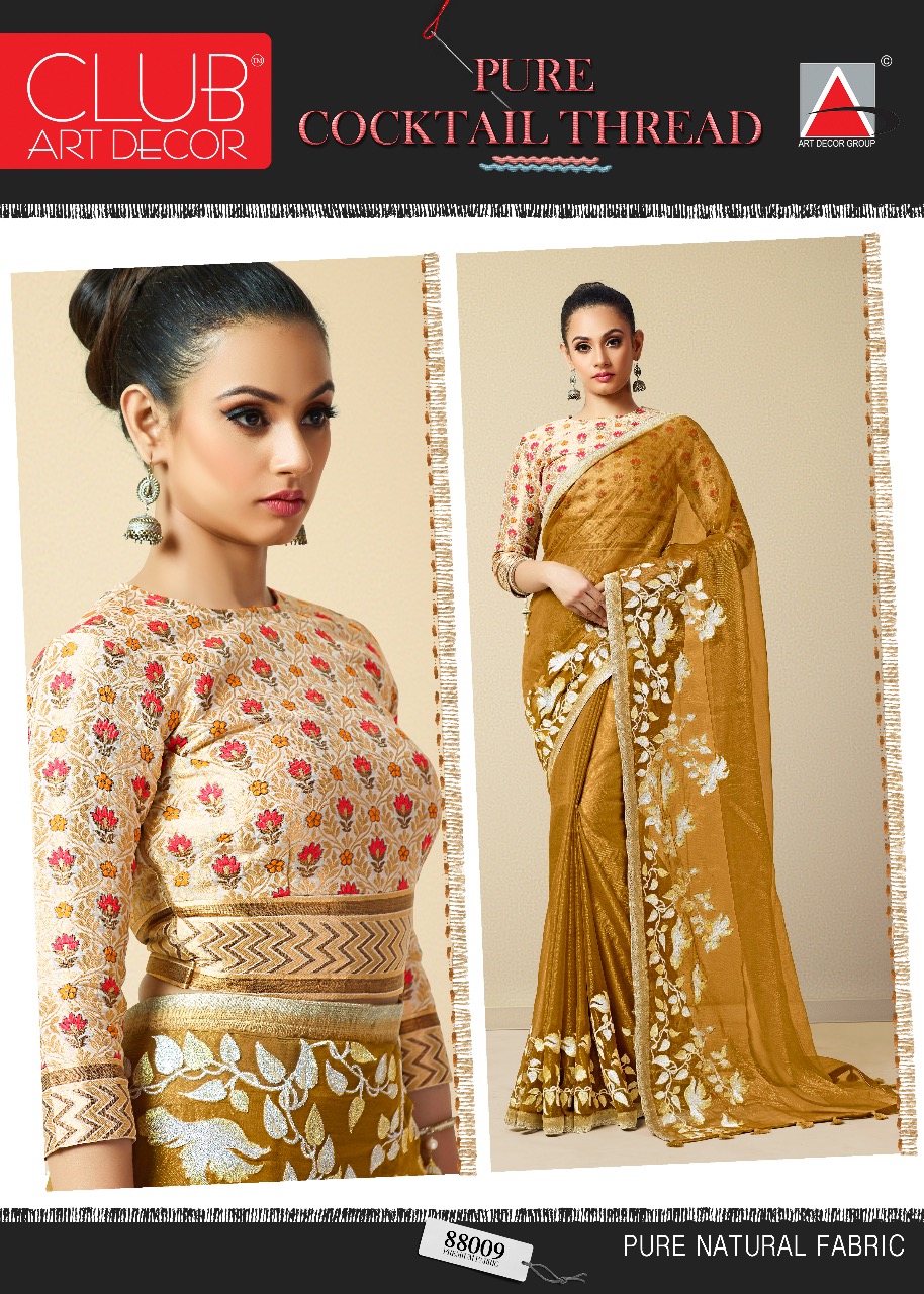 Cocktail Thread By Club Art Decor 88001 To 88016 Series Indian Traditional Wear Collection Beautiful Stylish Fancy Colorful Party Wear & Occasional Wear Pure Natural Silkina Embroidered Sarees At Wholesale Price