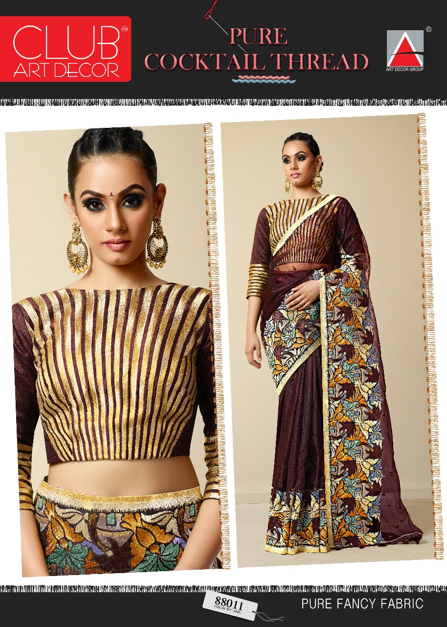 Cocktail Thread By Club Art Decor 88001 To 88016 Series Indian Traditional Wear Collection Beautiful Stylish Fancy Colorful Party Wear & Occasional Wear Pure Natural Silkina Embroidered Sarees At Wholesale Price