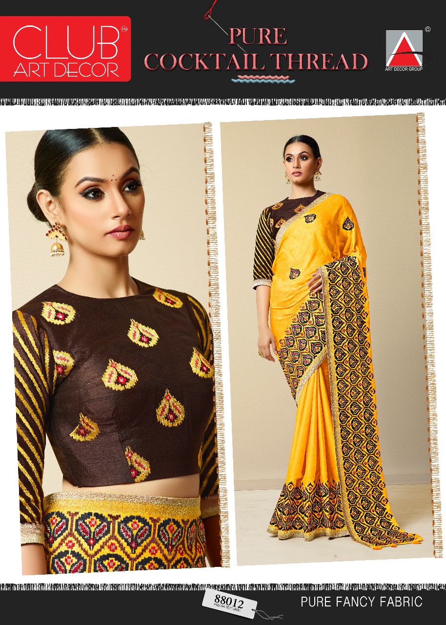 Cocktail Thread By Club Art Decor 88001 To 88016 Series Indian Traditional Wear Collection Beautiful Stylish Fancy Colorful Party Wear & Occasional Wear Pure Natural Silkina Embroidered Sarees At Wholesale Price