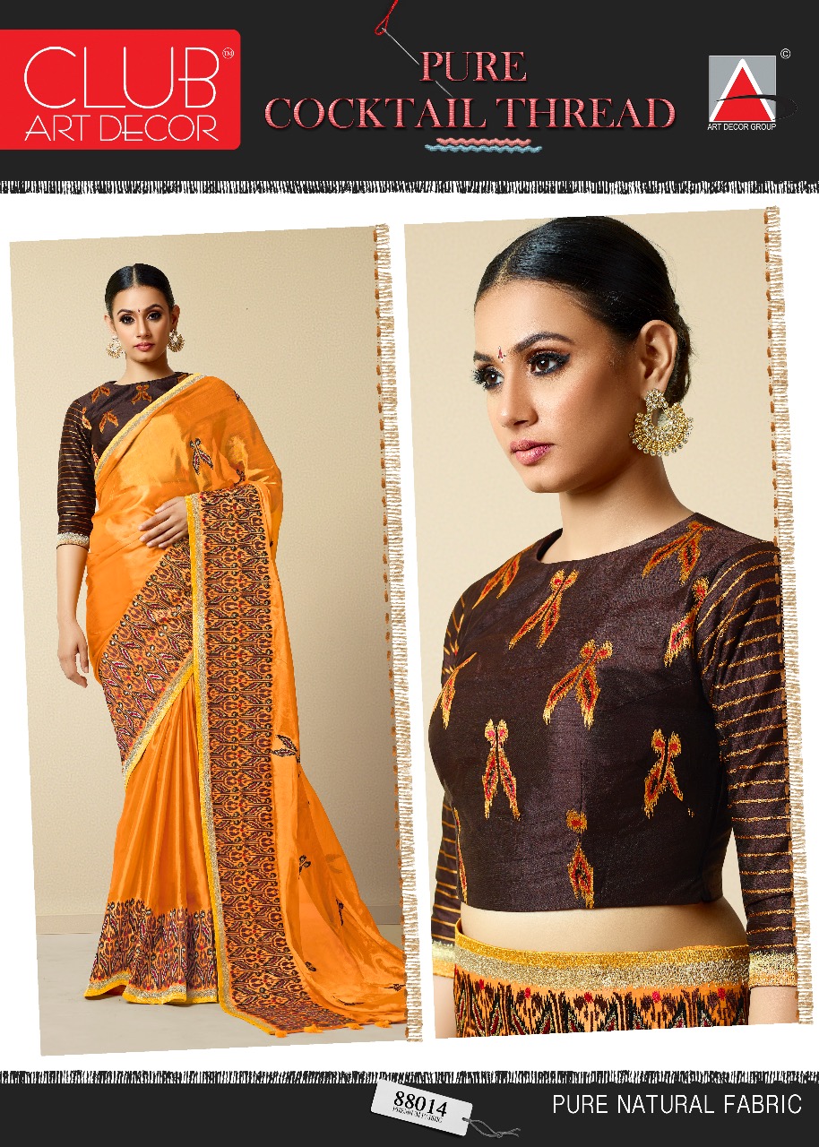Cocktail Thread By Club Art Decor 88001 To 88016 Series Indian Traditional Wear Collection Beautiful Stylish Fancy Colorful Party Wear & Occasional Wear Pure Natural Silkina Embroidered Sarees At Wholesale Price