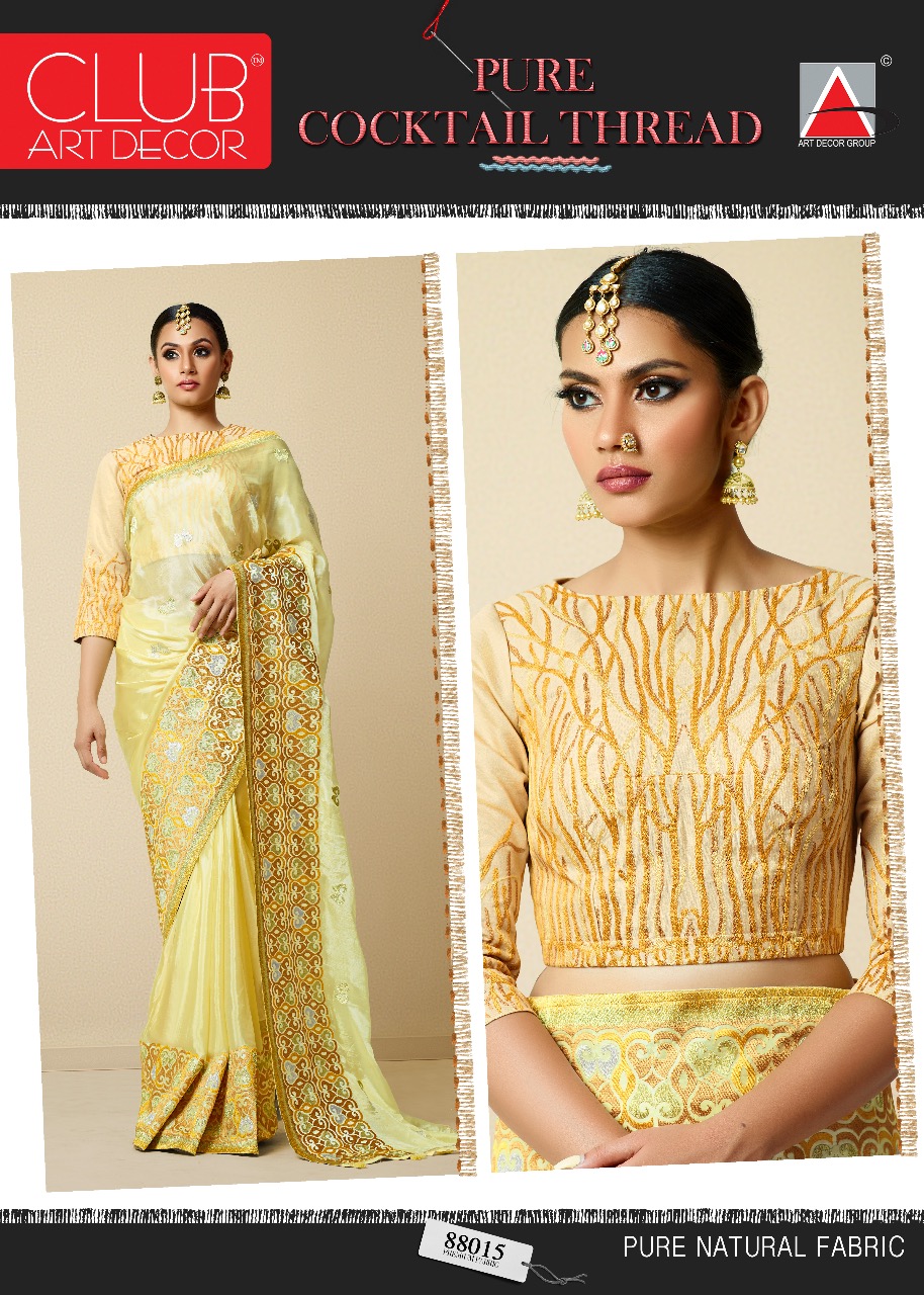 Cocktail Thread By Club Art Decor 88001 To 88016 Series Indian Traditional Wear Collection Beautiful Stylish Fancy Colorful Party Wear & Occasional Wear Pure Natural Silkina Embroidered Sarees At Wholesale Price