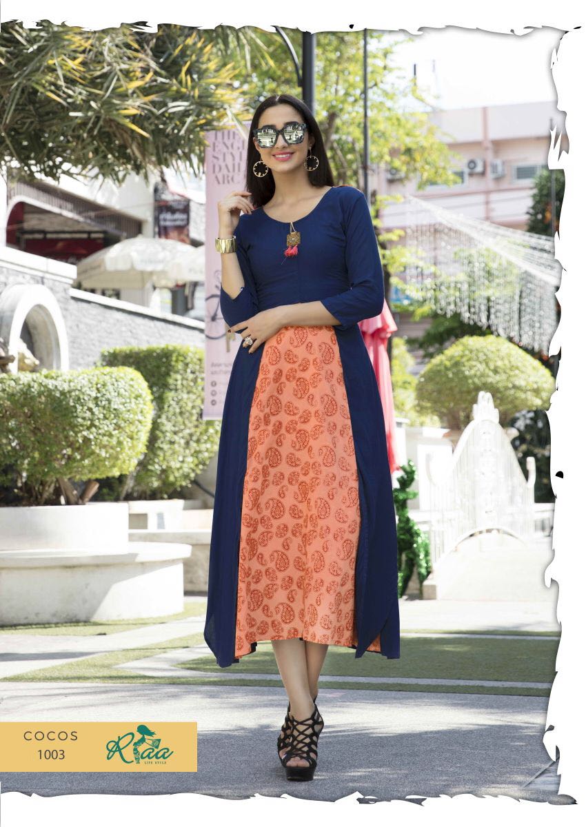 Cocos By Riaa Lifestyle 1001 To 1008 Series Designer Stylish Fancy Beautiful Stylish Colorful Party Wear & Ethnic Wear Rayon & Cotton Printed Kurtis At Wholesale Price