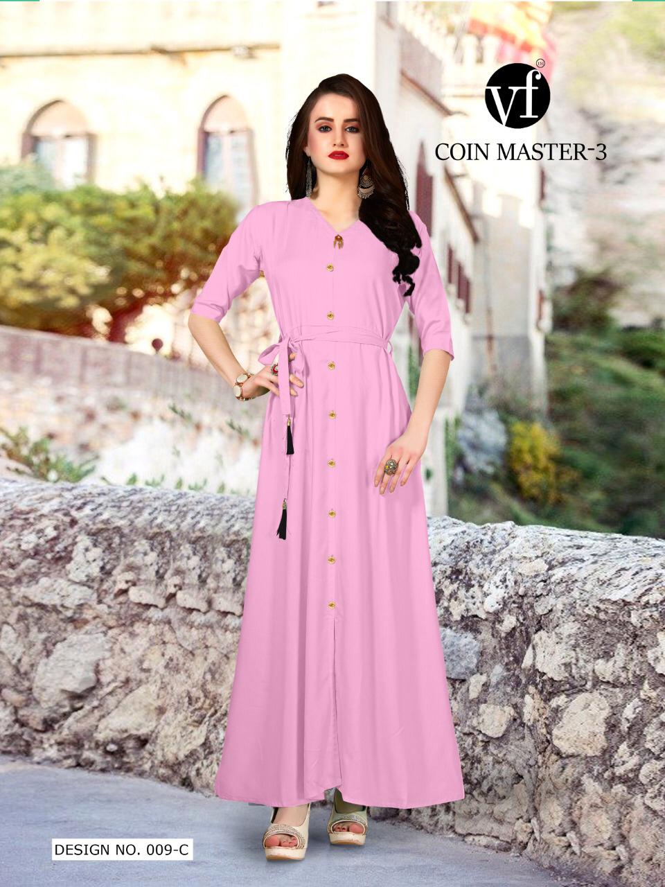 Coin Master Vol-3 By Vee Fab India 009-a To 009-f Series Stylish Fancy Colorful Collection Casual Wear & Ethnic Wear Rayon Dyed Printed Kurtis At Wholesale Price