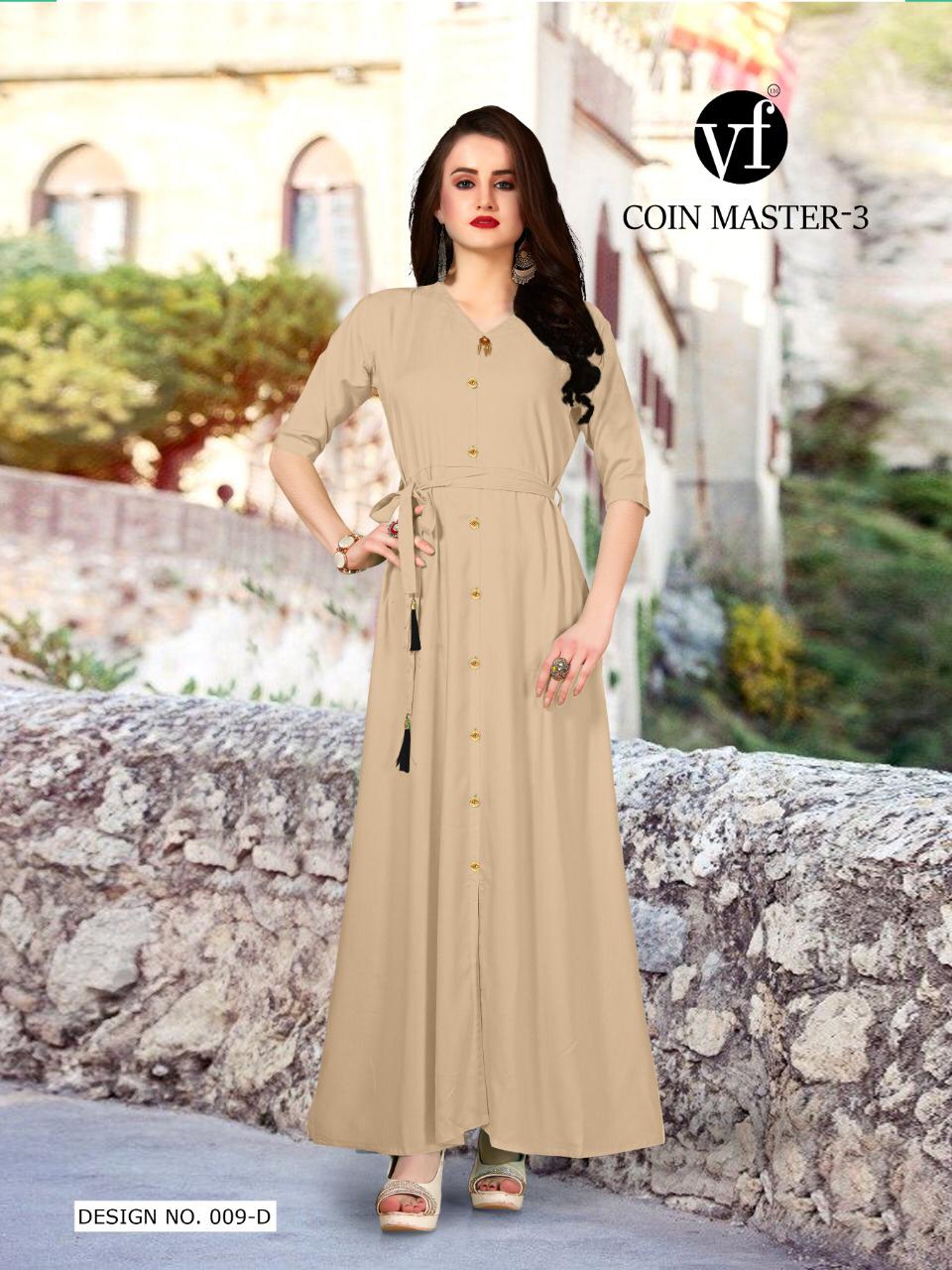 Coin Master Vol-3 By Vee Fab India 009-a To 009-f Series Stylish Fancy Colorful Collection Casual Wear & Ethnic Wear Rayon Dyed Printed Kurtis At Wholesale Price