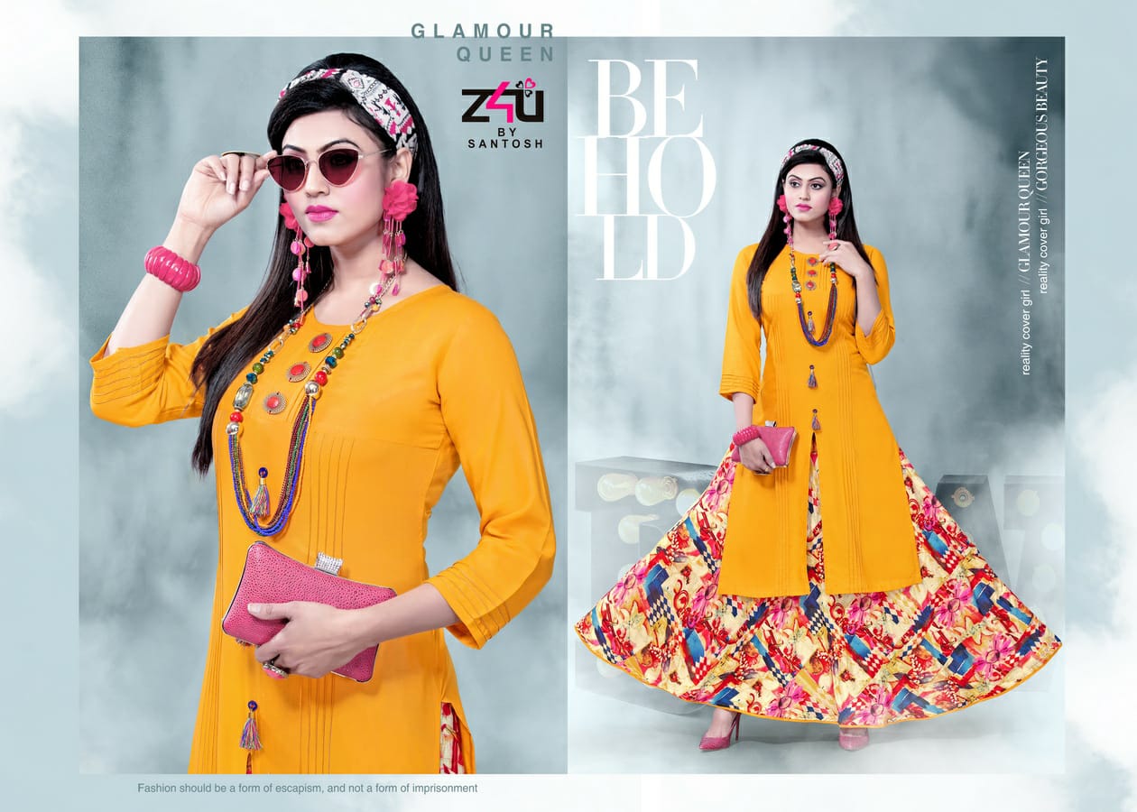 Coming Soon By Z4u 01 To 10 Series Beautiful Colorful Stylish Fancy Casual Wear & Ethnic Wear & Ready To Wear Heavy Rayon Printed Kurtis With Skirt At Wholesale Price