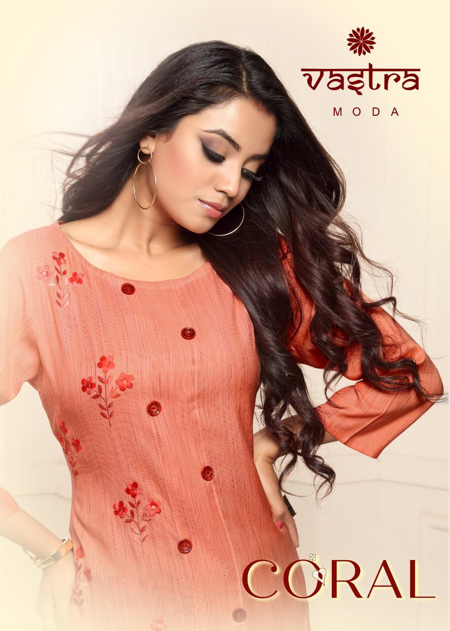 Coral By Vastra Moda 1001 To 1008 Series Beautiful Designer Colorful Stylish Fancy Casual Wear & Ethnic Wear & Ready To Wear Premium Lining Rayon Kurtis At Wholesale Price
