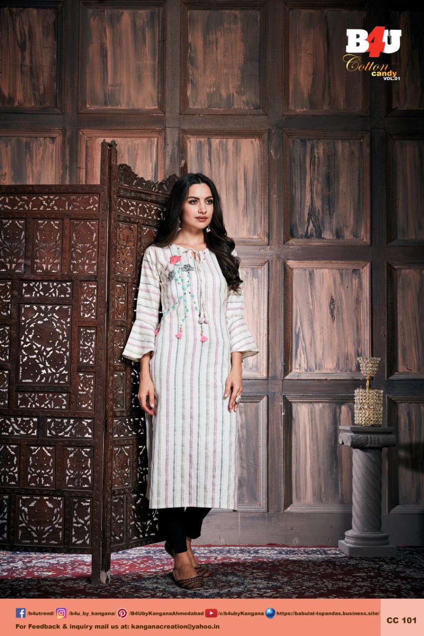 Cotton Candy Vol-1 By B4u 101 To 110 Series Beautiful Colorful Stylish Fancy Casual Wear & Ethnic Wear & Ready To Wear Cotton Embroidery Kurtis At Wholesale Price