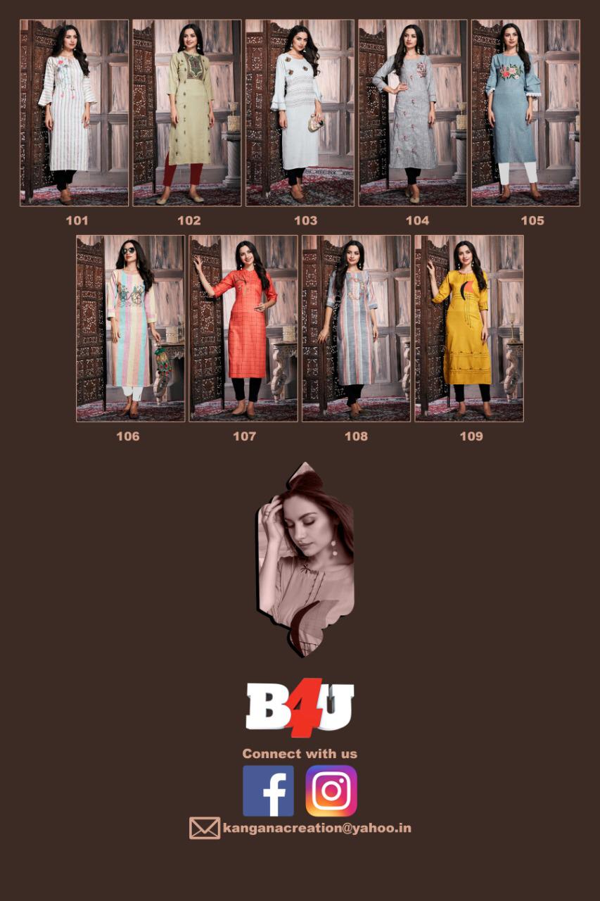 Cotton Candy Vol-1 By B4u 101 To 110 Series Beautiful Colorful Stylish Fancy Casual Wear & Ethnic Wear & Ready To Wear Cotton Embroidery Kurtis At Wholesale Price