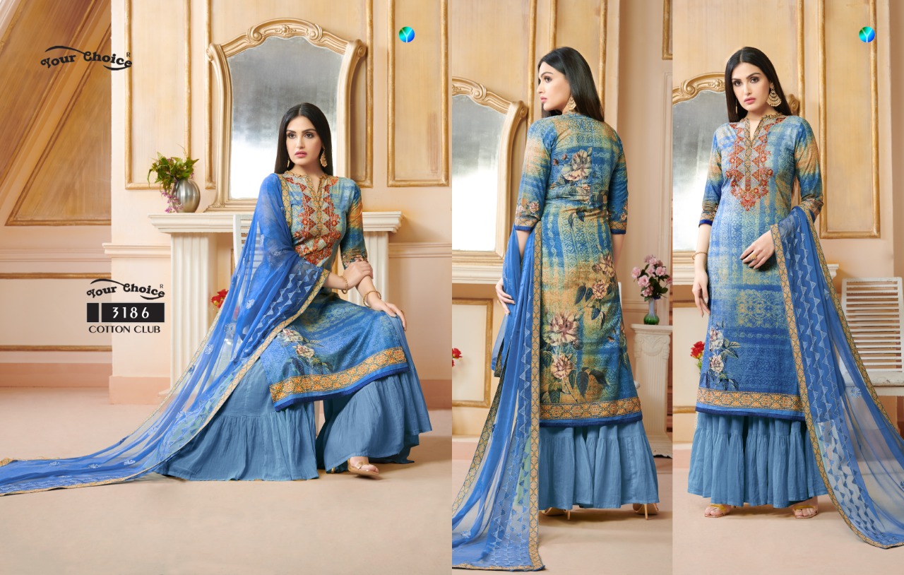 Cotton Club By Your Choice 3186 To 3189 Series Designer Sarara Suits Collection Beautiful Stylish Fancy Colorful Party Wear & Occasional Wear Jam Silk Digital Print Dresses At Wholesale Price