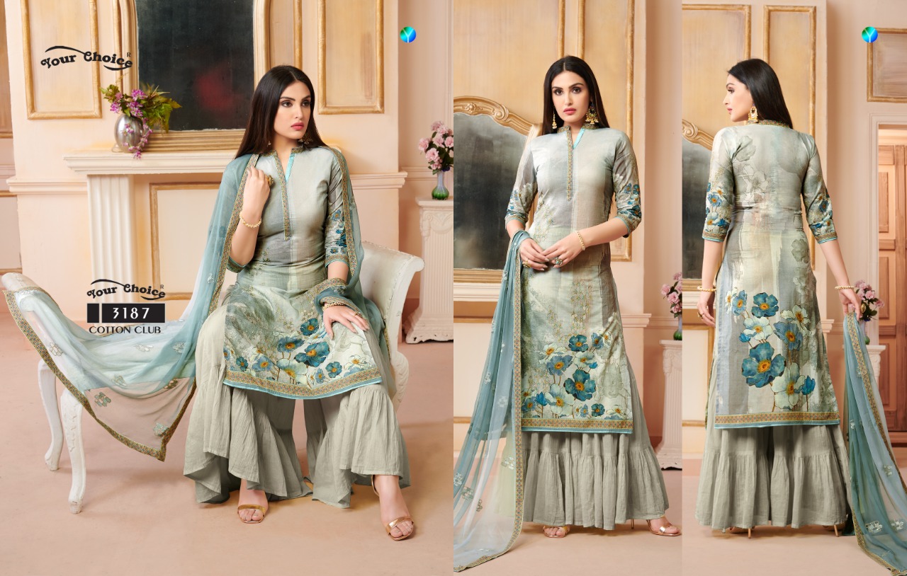 Cotton Club By Your Choice 3186 To 3189 Series Designer Sarara Suits Collection Beautiful Stylish Fancy Colorful Party Wear & Occasional Wear Jam Silk Digital Print Dresses At Wholesale Price