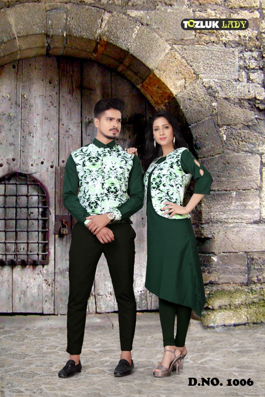 Couple Dress By Tozluk Lady 1001 To 1007 Series Beautiful Stylish Colorful Fancy Party Wear & Ethnic Wear & Ready To Wear Cotton Digital Printed Kurtis With Shirts At Wholesale Price
