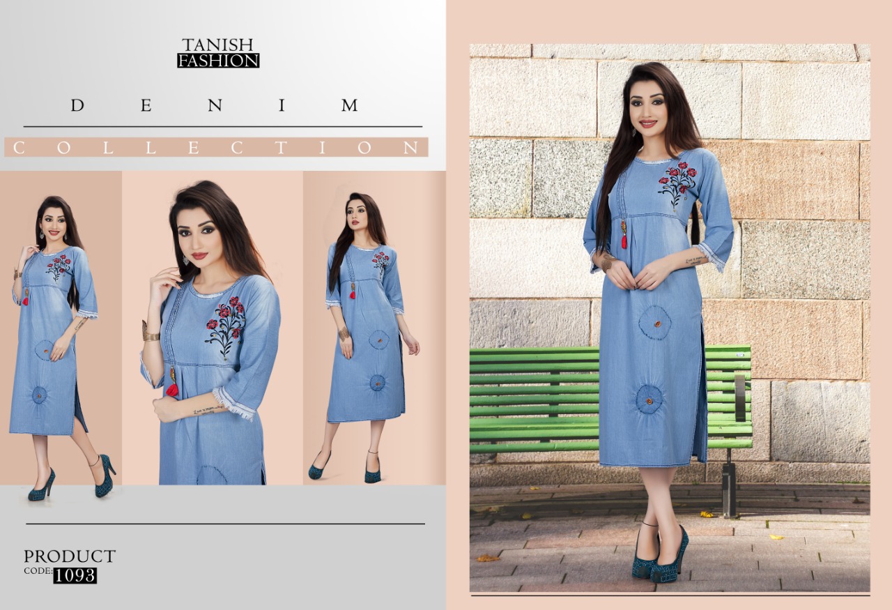 Crazy Denim By Tanish Fashion 1092 To 1097 Series Beautiful Colorful Stylish Fancy Casual Wear & Ethnic Wear & Ready To Wear Denim Cotton Kurtis At Wholesale Price