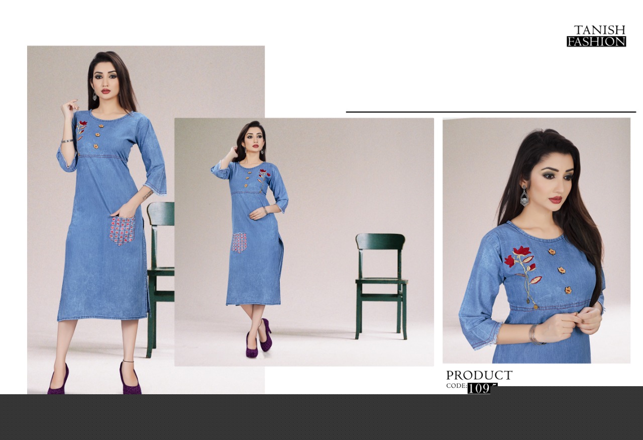 Crazy Denim By Tanish Fashion 1092 To 1097 Series Beautiful Colorful Stylish Fancy Casual Wear & Ethnic Wear & Ready To Wear Denim Cotton Kurtis At Wholesale Price
