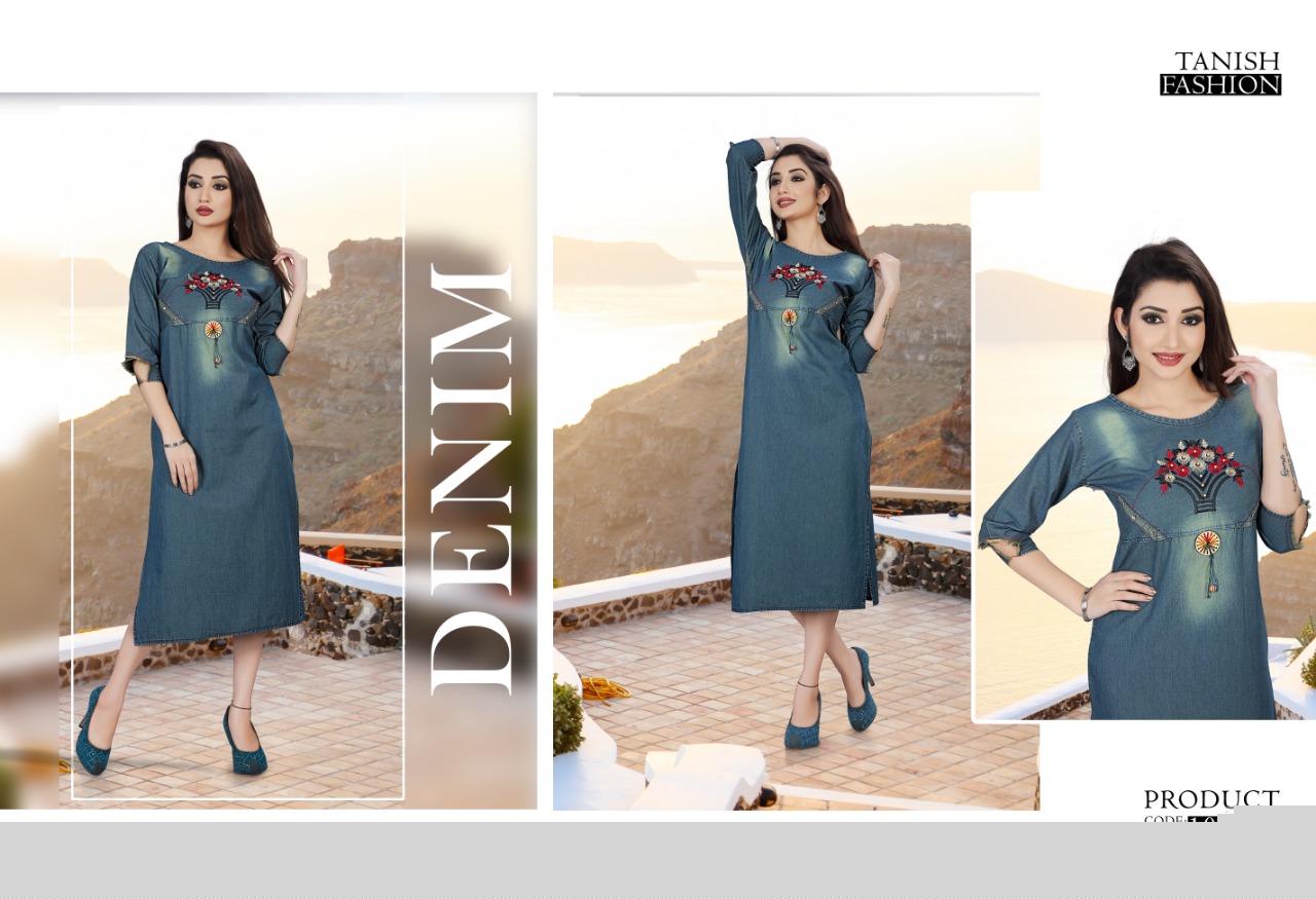 Crazy Denim By Tanish Fashion 1092 To 1097 Series Beautiful Colorful Stylish Fancy Casual Wear & Ethnic Wear & Ready To Wear Denim Cotton Kurtis At Wholesale Price