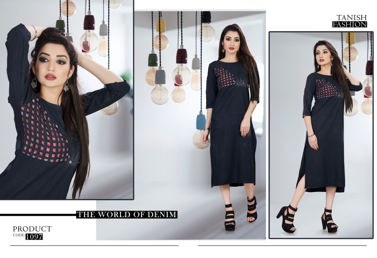 Crazy Denim By Tanish Fashion 1092 To 1097 Series Beautiful Colorful Stylish Fancy Casual Wear & Ethnic Wear & Ready To Wear Denim Cotton Kurtis At Wholesale Price
