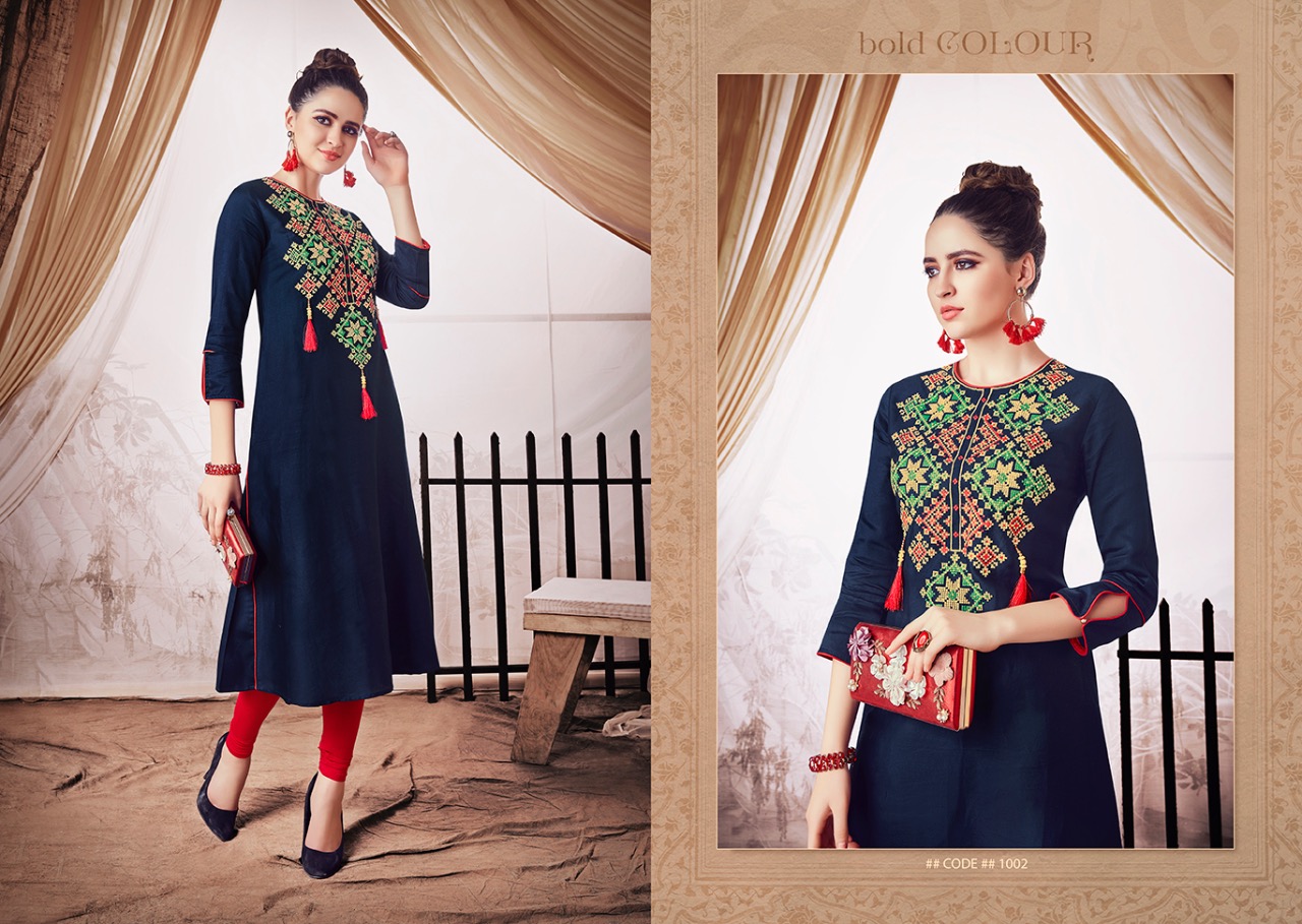 Creta By S More Fashion 1001 To 1006 Series Beautiful Stylish Fancy Colorful Casual Wear & Ethnic Wear & Ready To Wear Linen Satin With Embroidery Kurtis At Wholesale Price