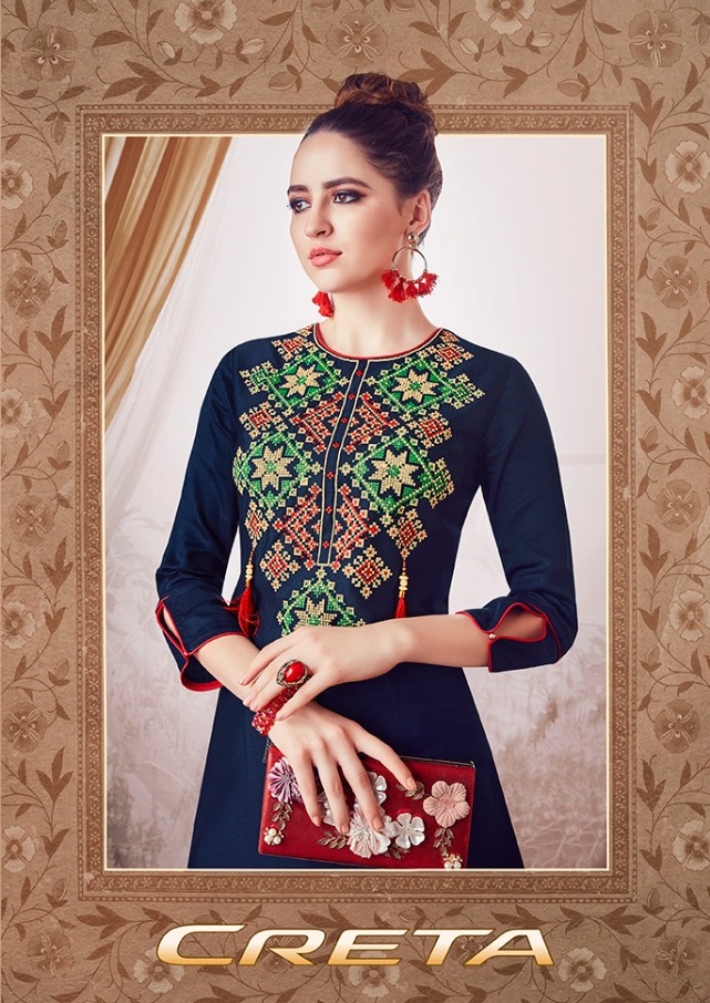 Creta By  S More Fashion 1001 To 1006 Series Beautiful Stylish Fancy Colorful Casual Wear & Ethnic Wear & Ready To Wear Linen Satin  With Embroidery Kurtis At Wholesale Price