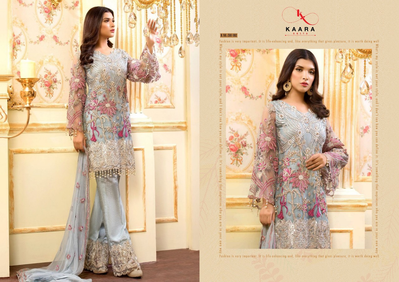 Crimson-19 By Kaara Suits 501-101 To 501-106 Series Designer Pakistani Suits Beautiful Stylish Fancy Colorful Party Wear & Ethnic Wear Faux Georgette/net With Heavy Embroidery Dresses At Wholesale Price