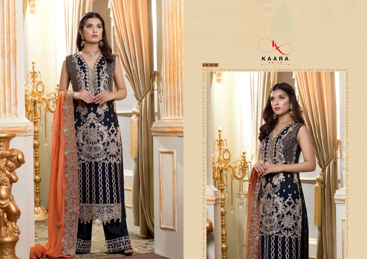 Crimson-19 By Kaara Suits 501-101 To 501-106 Series Designer Pakistani Suits Beautiful Stylish Fancy Colorful Party Wear & Ethnic Wear Faux Georgette/net With Heavy Embroidery Dresses At Wholesale Price