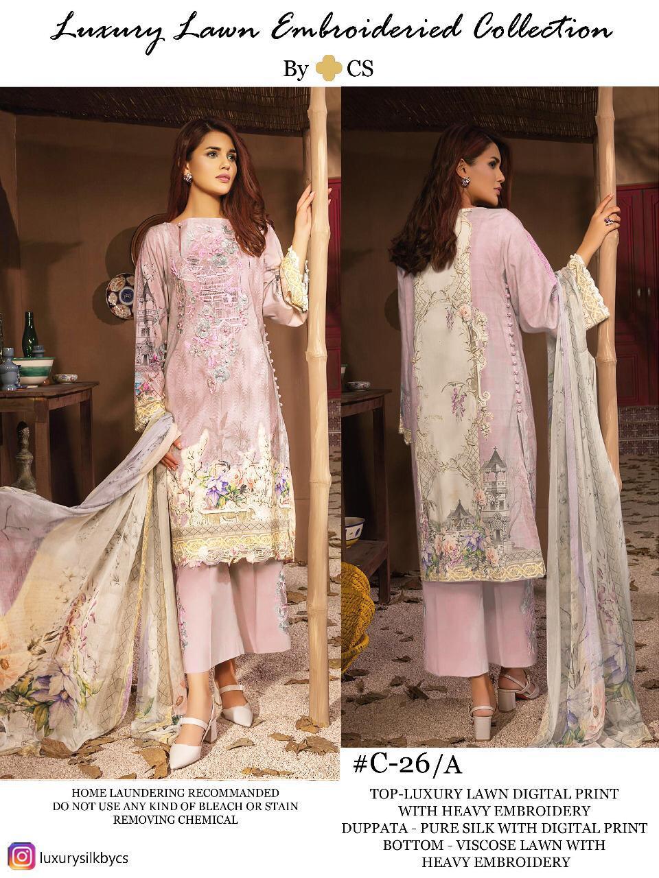 Cs Hit Design 26 Colours By Cs 26-a To 26-d Series Designer Pakistani Suits Colorful Stylish Fancy Beautiful Collection Casual Wear & Ethnic Wear Lawn Digital Print With Embroidery Dresses At Wholesale Price
